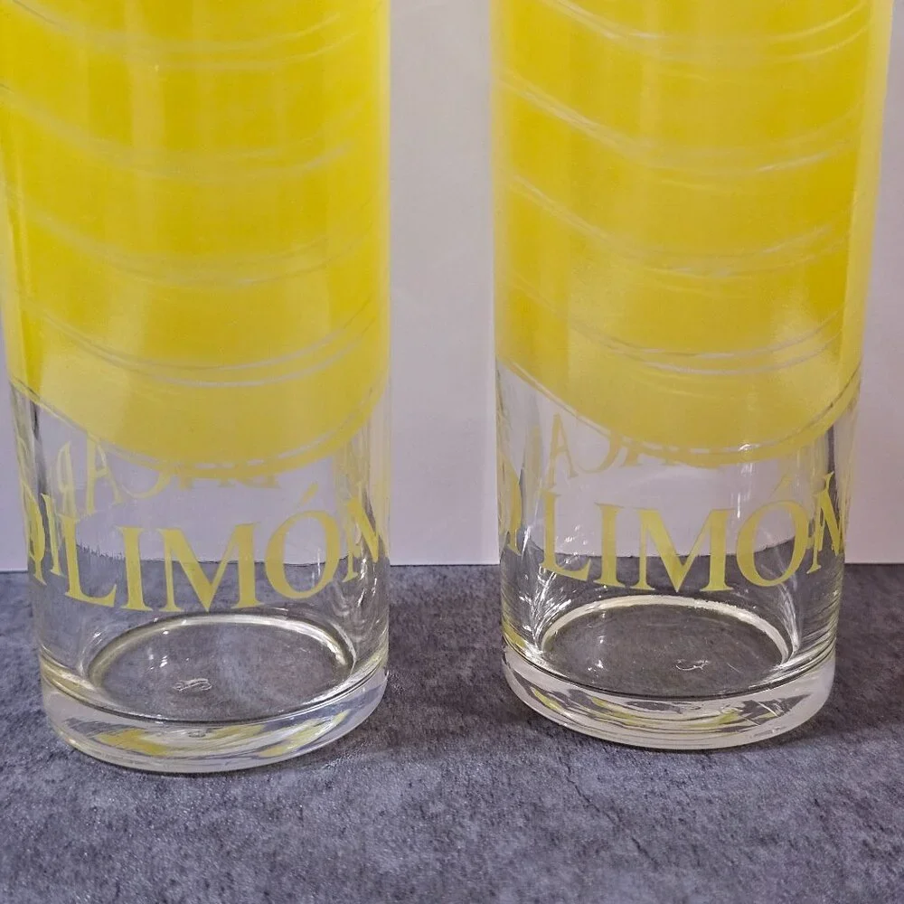 Vintage Set of 2 Bacardi Limón Rum Tall Yellow Clear Glasses Distillary Barware